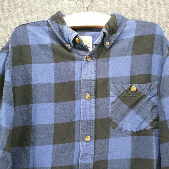 Field & Stream Mens Button Front Shirt Blue Black Large Check Flannel - Picture 3 of 12